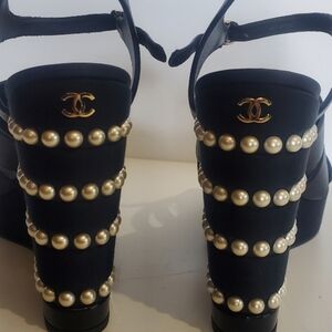 Chanel Black Pearl Embellished Women's Heels